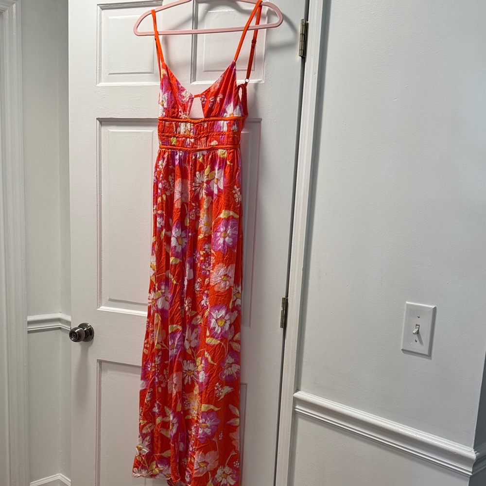 Free People Vibrant Floral Maxi Dress - Red and Purple